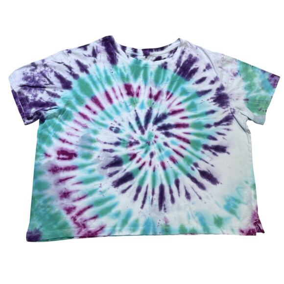Free Assembly Custom Tie Dye Cropped Purple Blue TShirt Size XL Hippie Retro 60s - Picture 1 of 6